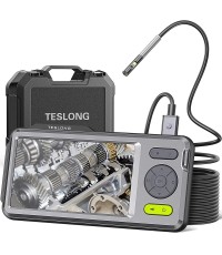 Teslong Dual Lens Endoscope Inspection Camera With 5″ Large IPS Screen 5mm Ultra  Slim Dual Lens   6 LED Lights   32G Memory Card Waterproof Borescope Camera with Flashlight